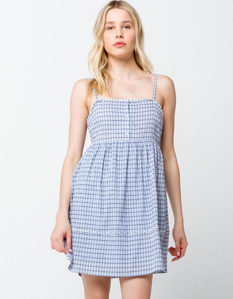 VERY J Plaid Scallop Blue Babydoll Dress image number 0