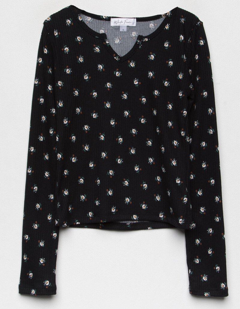 WHITE FAWN Notch Neck Girls Black Floral Top image number 0