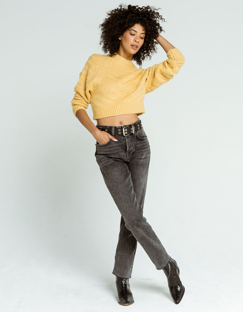 ELODIE Chevron Mock Neck Womens Yellow Sweater image number 4