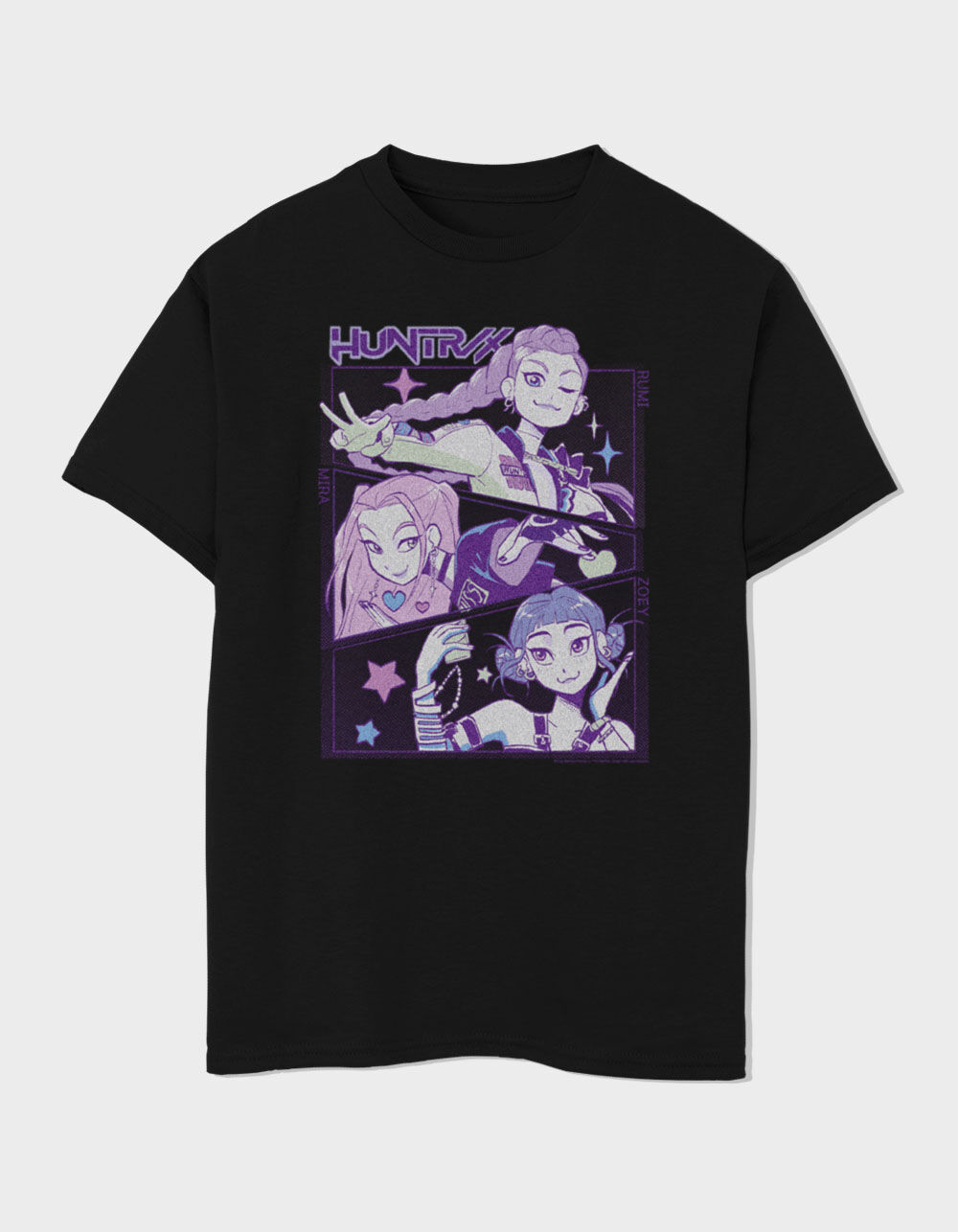 KPOP DEMON HUNTERS Huntrix Group Panels Unisex Kids Tee - BLACK