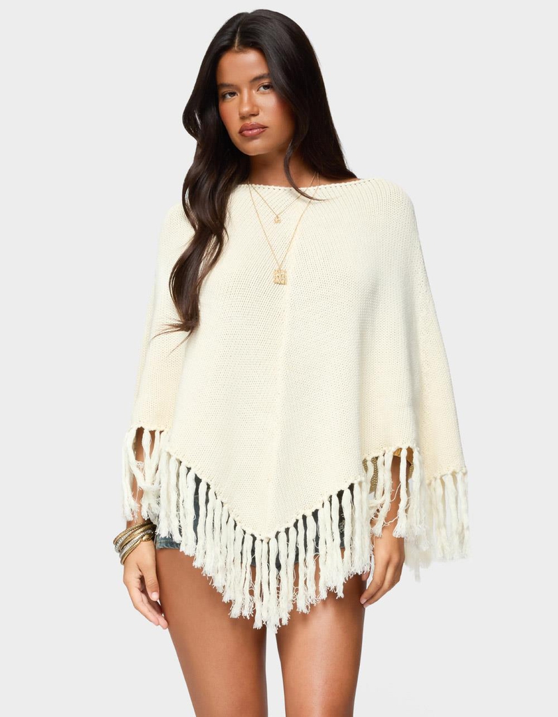EDIKTED Kamila Fringe Knit Poncho image number 0