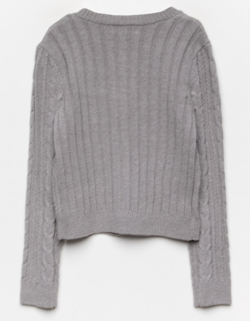 FULL TILT Cable Knit Girls Heather Gray Cardigan image number 1