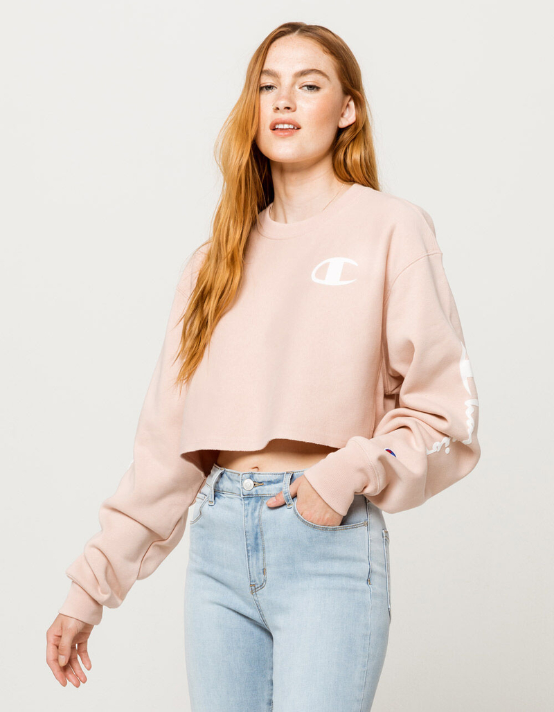 CHAMPION Crop Crew Reverse Weave Blush Womens Sweatshirt image number 0