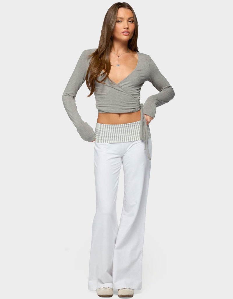 EDIKTED Meshey Striped Foldover Pants image number 3