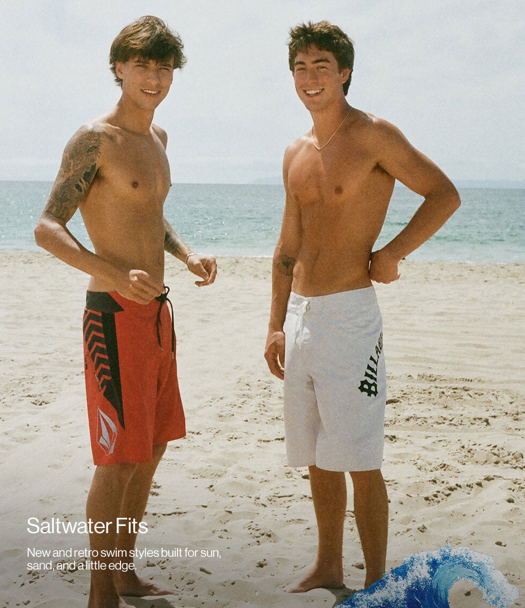 Saltwater Fits New and retro swim styles built for sun, sand, and a little edge.