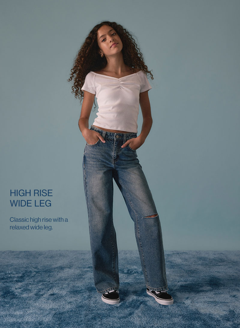 High Rise Wide Leg - Classic high rise with a relaxed wide leg.
