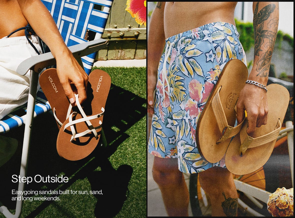 Step Outside Easy going sandals built for sun, sand, and long weekends.
