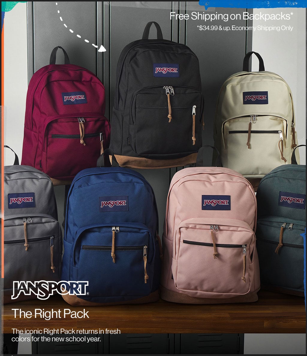 Free Shipping on Backpacks* *34.99 & up. Economy Shipping Only The Right Pack The iconic Right Pack returns in fresh colors for the new school year
