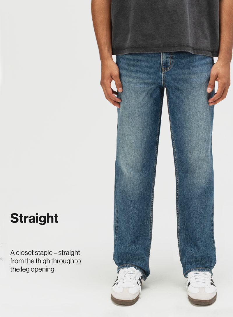 Straight - A closet staple - straight from the thigh through to the leg opening.