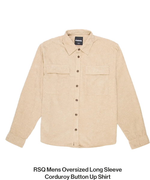 RSQ Mens Oversized Long Sleeve Corduroy Button Up Shirt