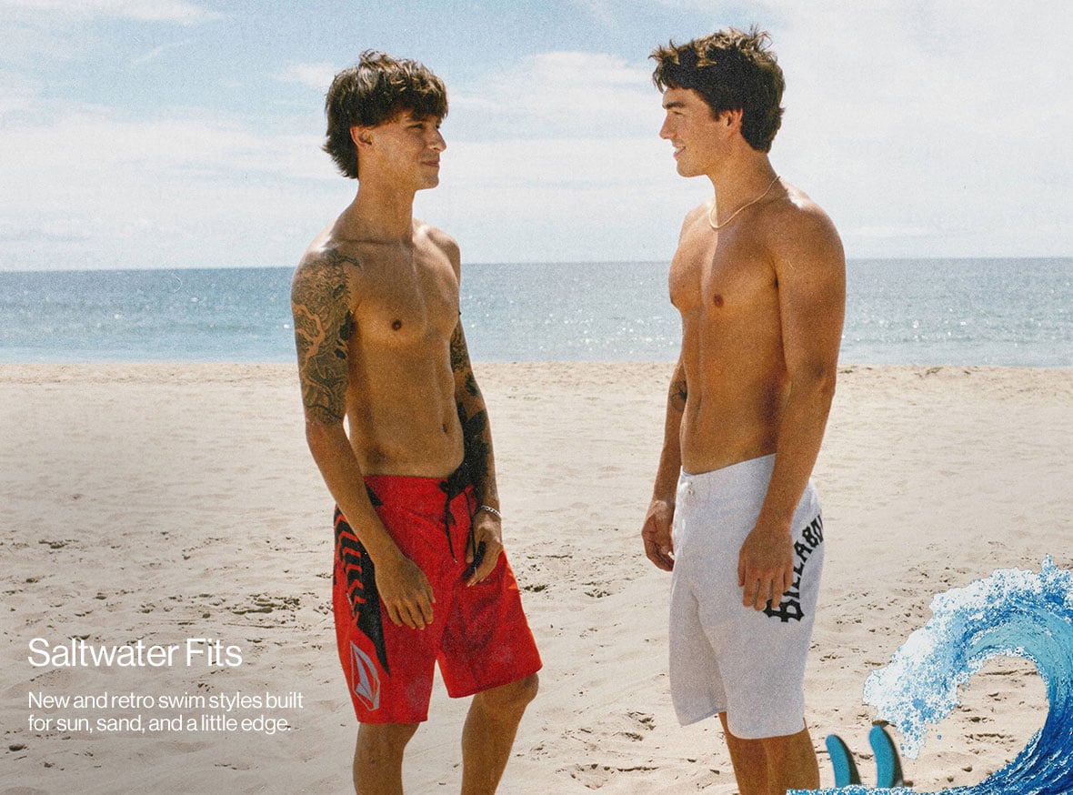 Saltwater Fits New and retro swim styles built for sun, sand, and a little edge.