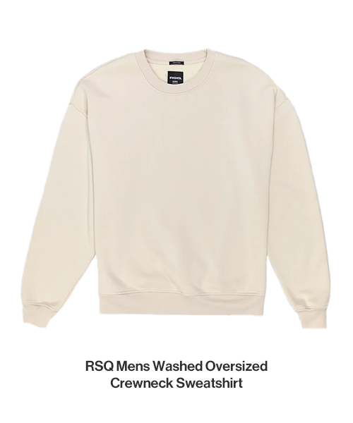 RSQ Mens Washed Oversized Crewneck Sweatshirt