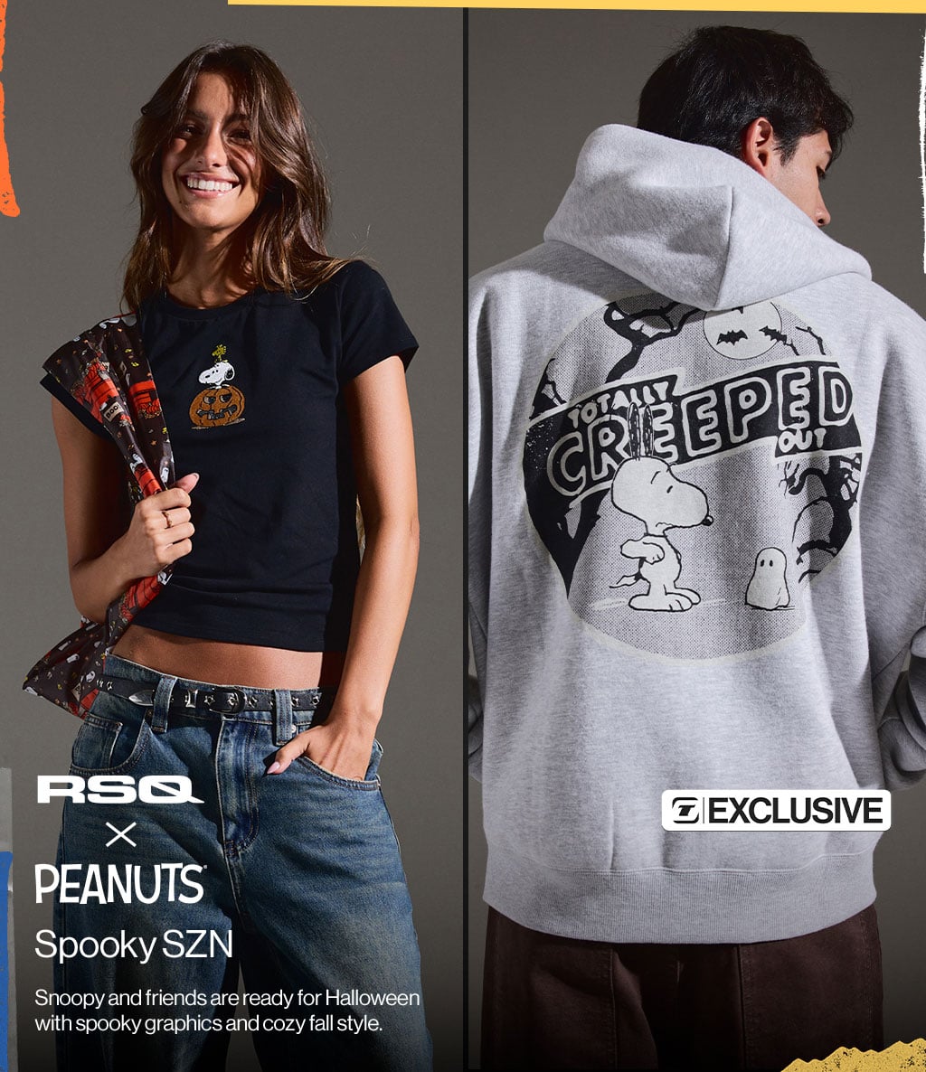 RSQ x Peanuts Spooky SZN Snoopy and friends are ready for Halloween with spooky graphics and cozy fall style.