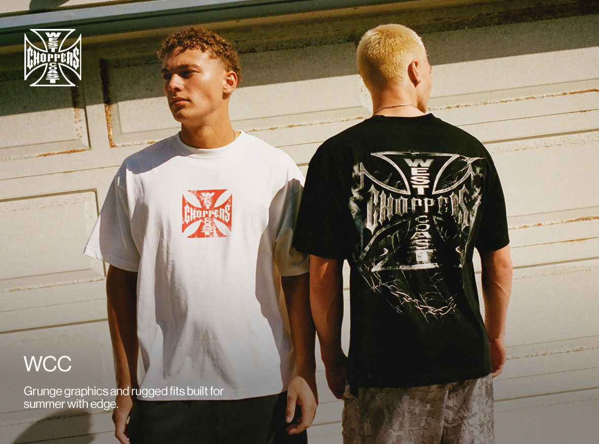 WCC Grunge graphics and rugged fits built for summer with edge.