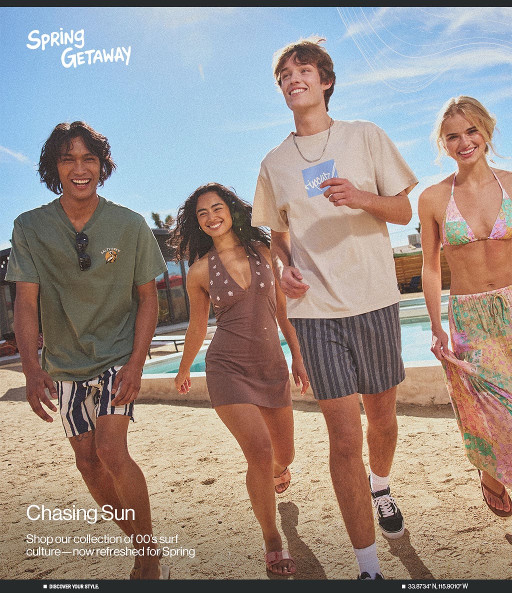 Spring Getaway Chasing Sun - Shop our collection of 00's surf culture - now refreshed for Spring