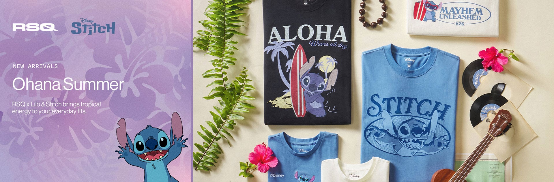 RSQ Disney Stitch New Arrivals Ohana Summer RSQ x Lilo & Stitch brings tropical energy to your everyday fits