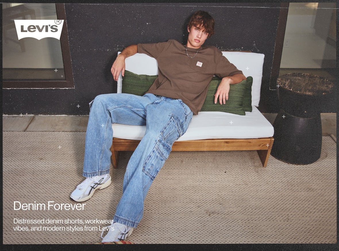 Denim Forever Distressed denim shorts, workwear vibes, and modern styles from Levis