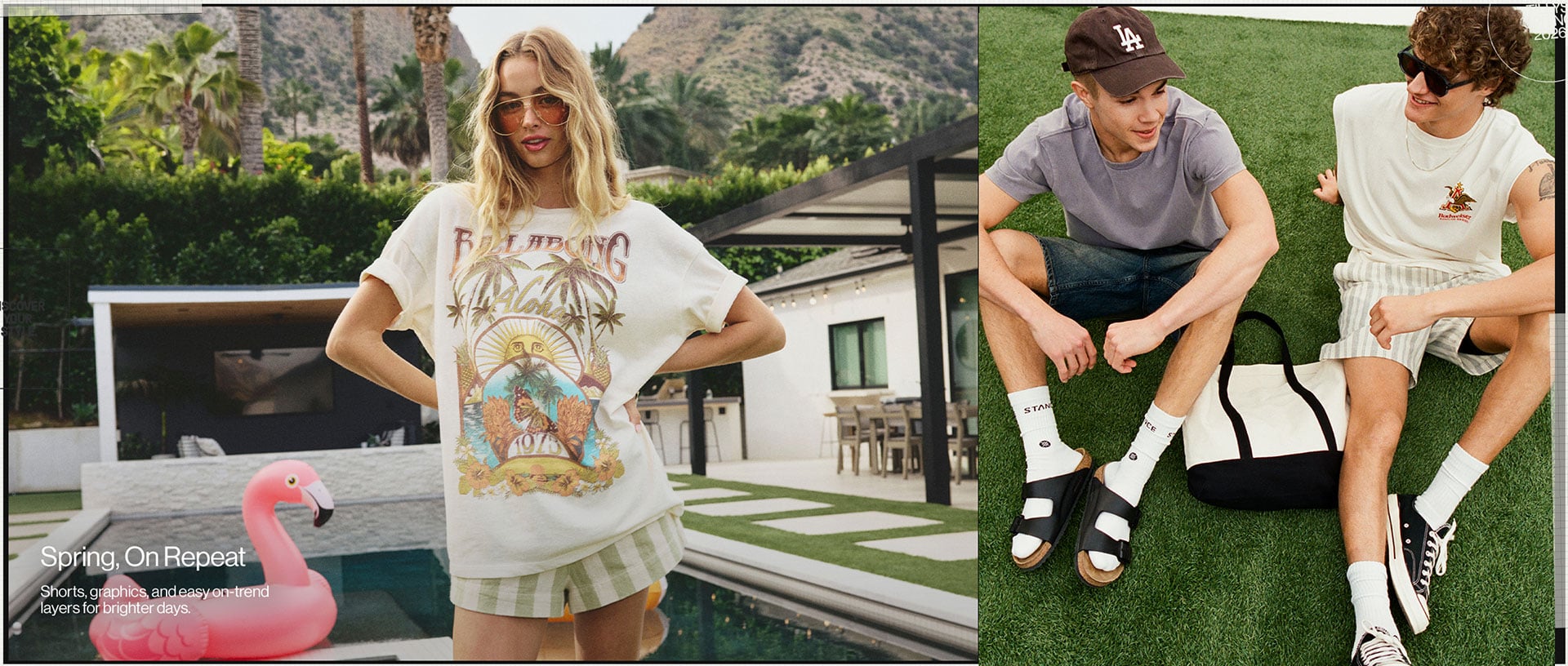 Spring, On Repeat Shorts, graphics, and easy on-trend layers for brighter days