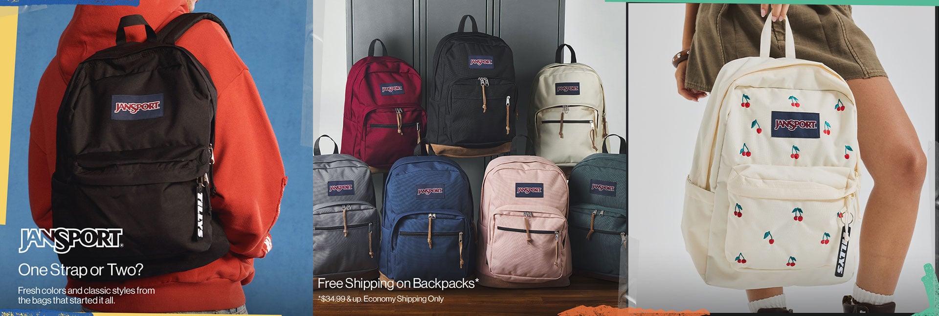 JanSport One Strap or Two? Fresh colors and classic styles from the bags that started it all. Free Shipping on Backpacks* *34.99 & up. Economy Shipping Only