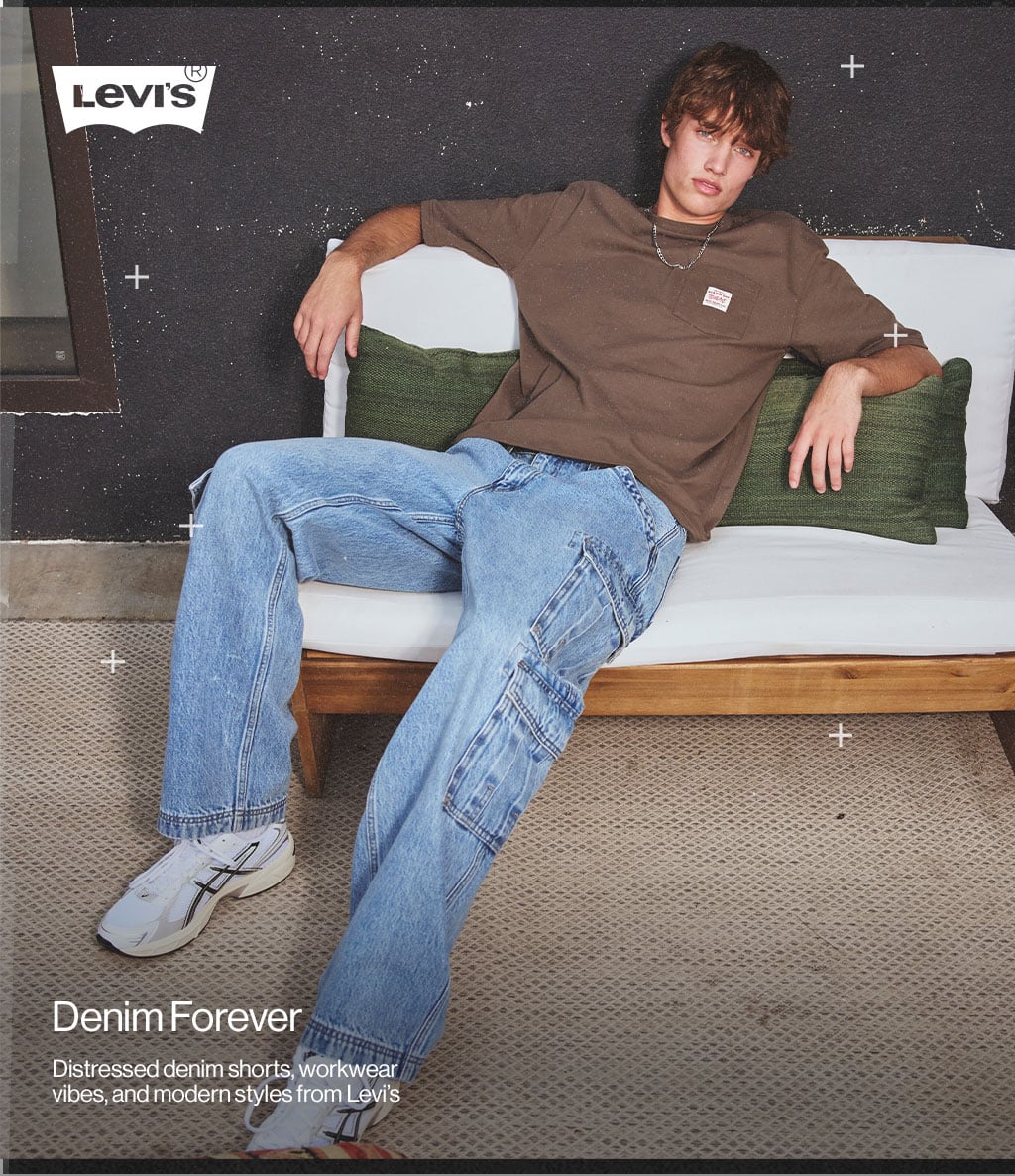 Denim Forever Distressed denim shorts, workwear vibes, and modern styles from Levis
