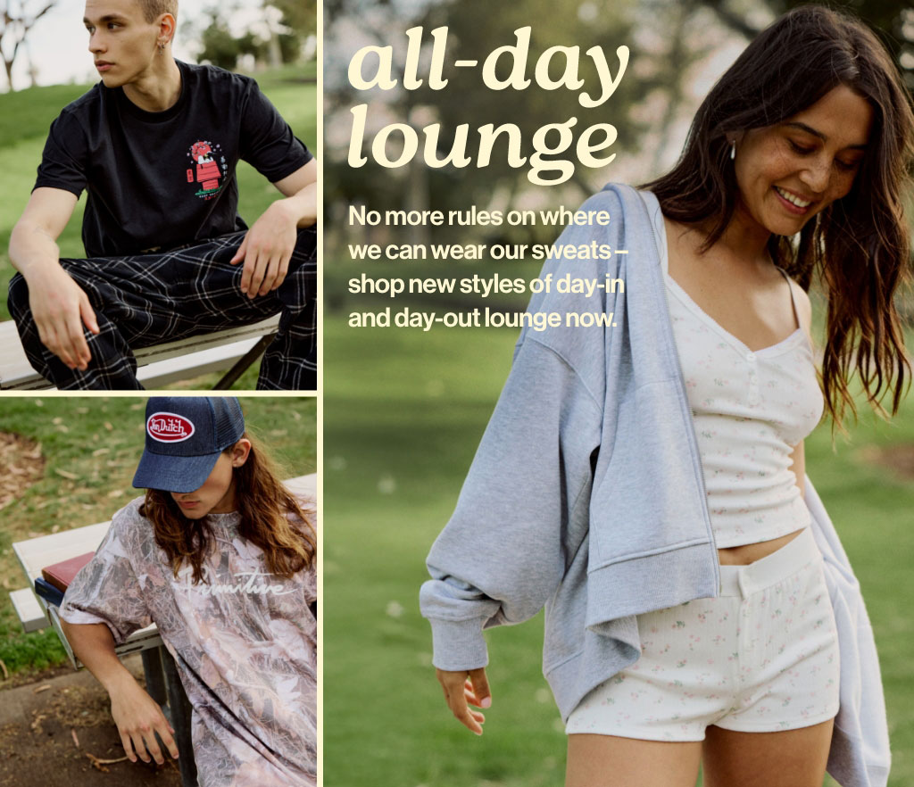 all-day lounge - No more rules on where we can wear our sweats - shop new styles of day-in and day-out lounge now.
