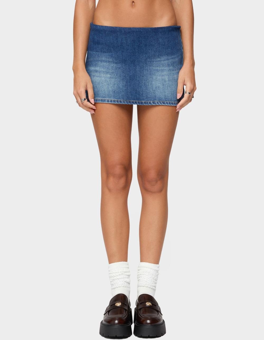 EDIKTED Archie Stretchy Denim Mini Skort - BLUE
