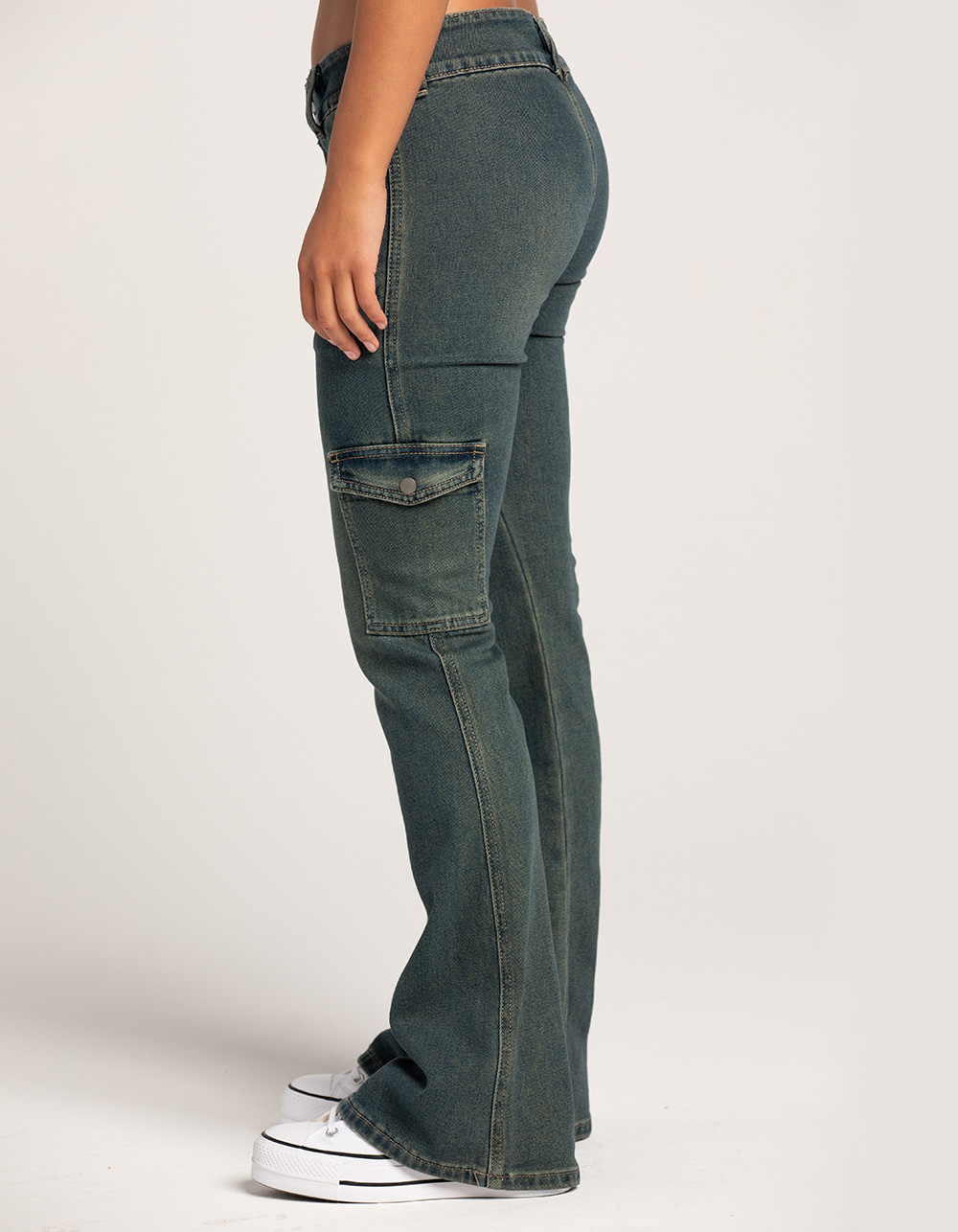 RSQ Womens Low Rise Cargo Tint Flare Pants - DARK TINT