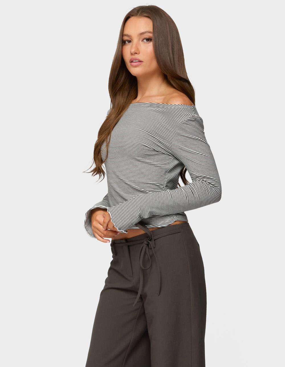 EDIKTED Leyna Striped Off Shoulder Top - BLACK