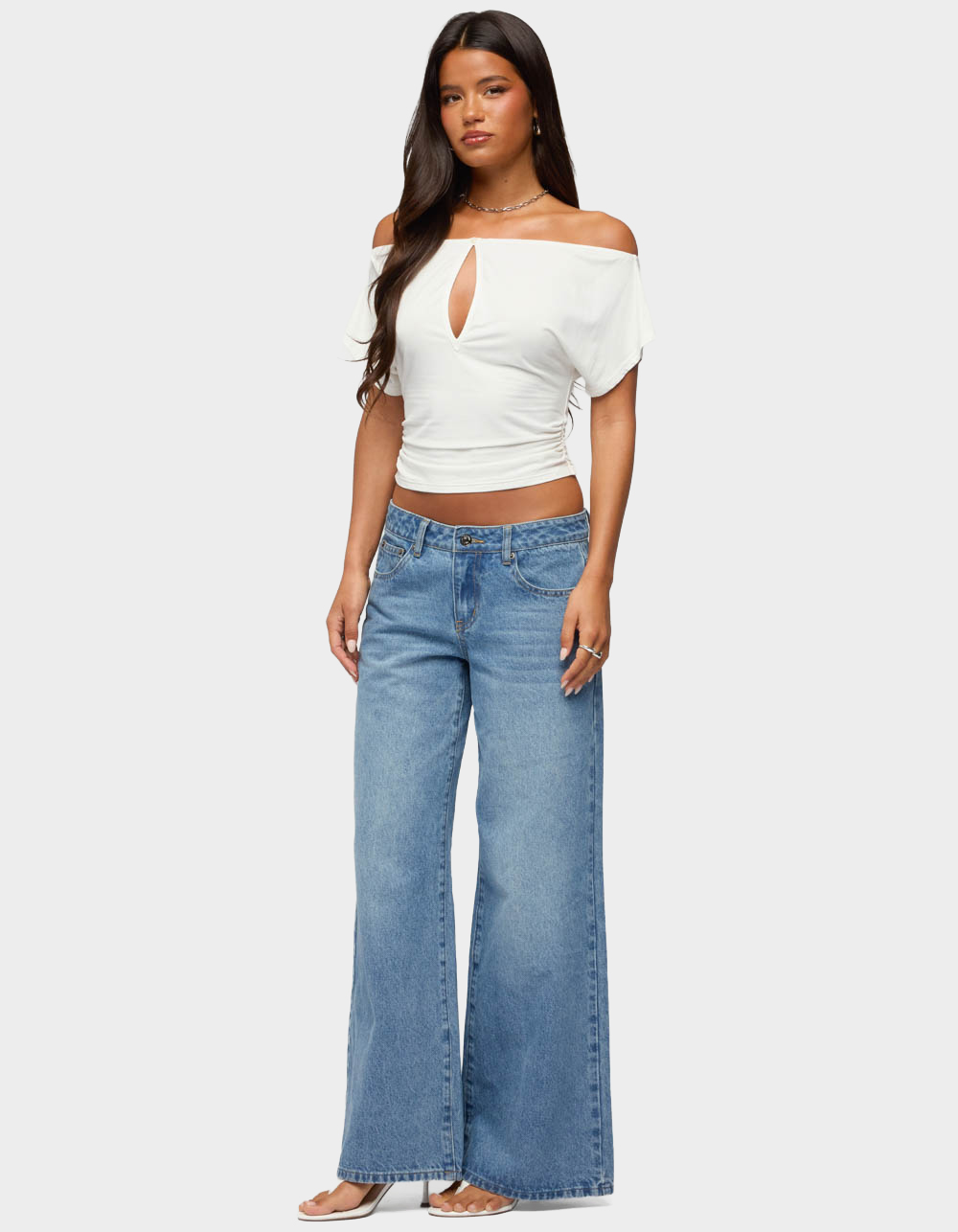 EDIKTED Hecate Off Shoulder Keyhole Top - WHITE