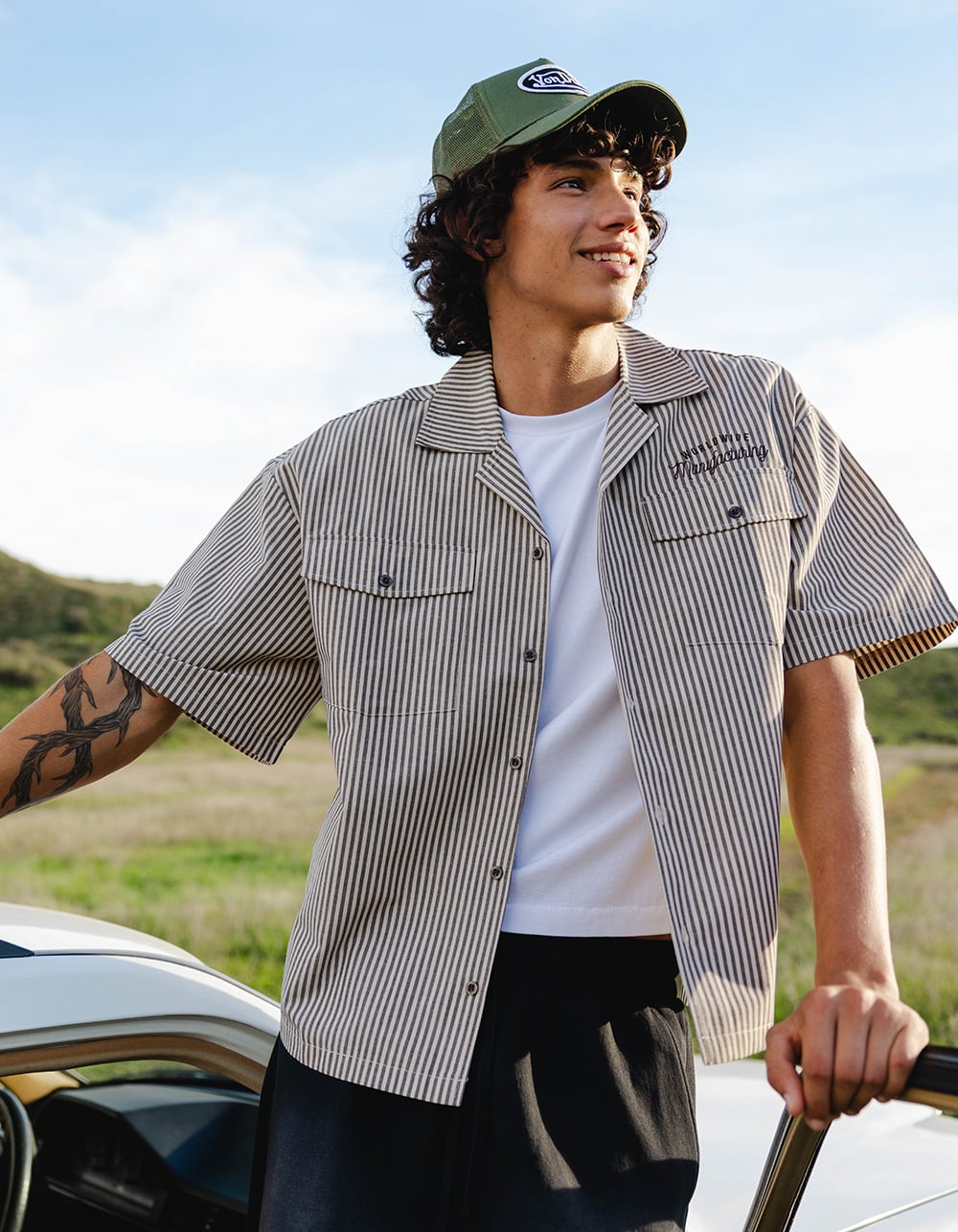 RSQ Mens Embroidered Button Up Shirt - TAN