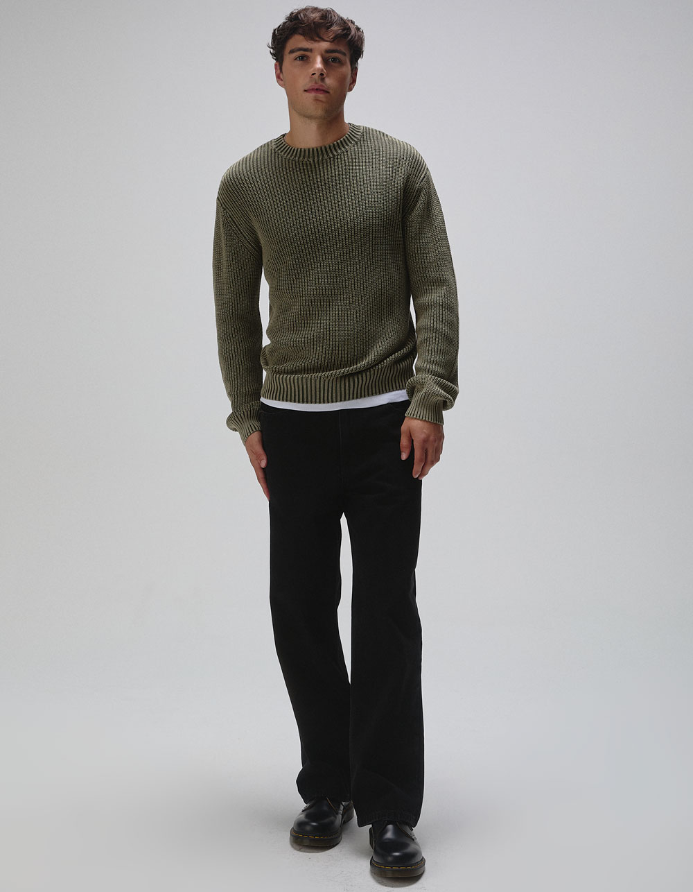 RSQ Mens Washed Crewneck Sweater - OLIVE