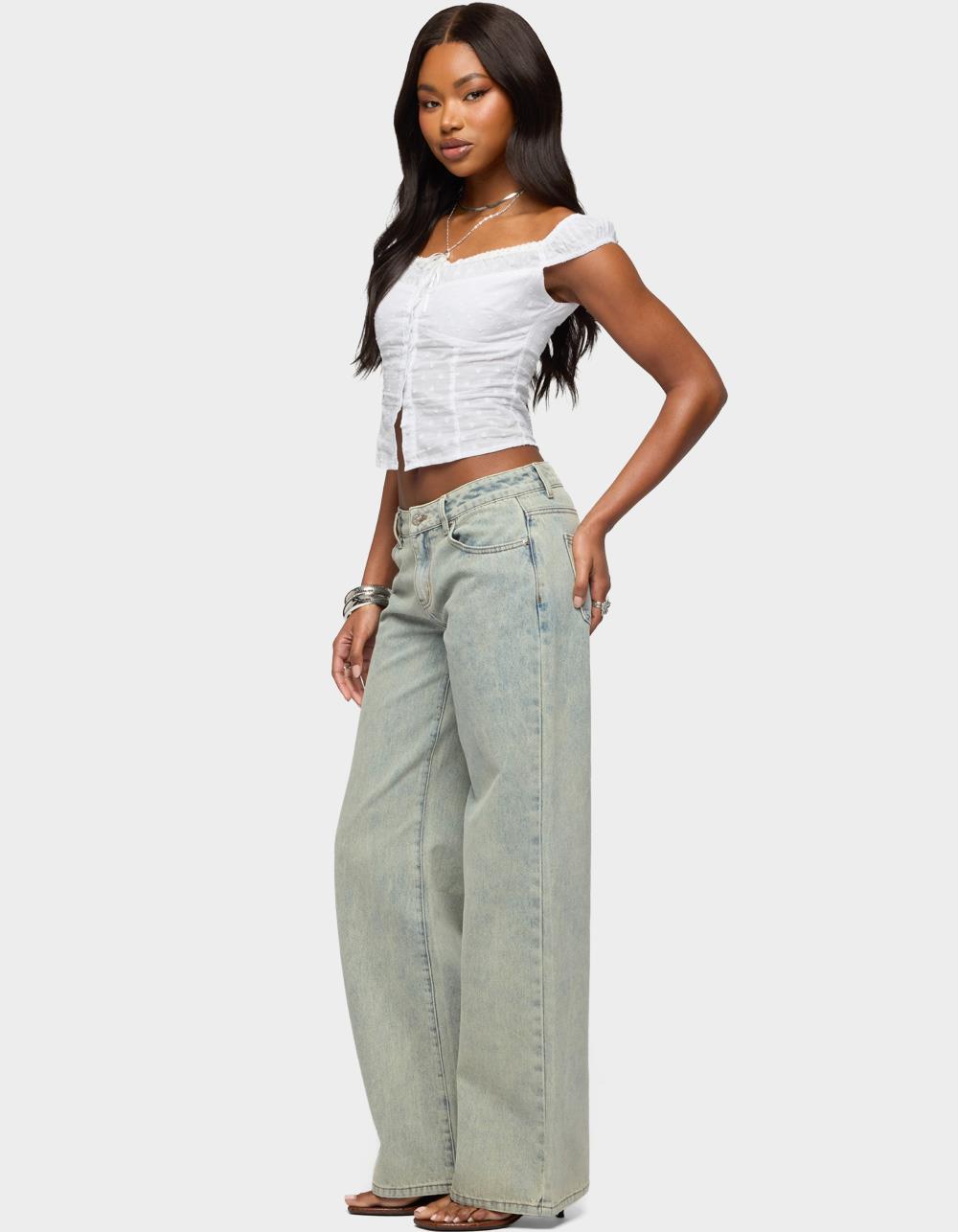 EDIKTED Tall Magda Acid Wash Low Rise Baggy Jeans - BLUE