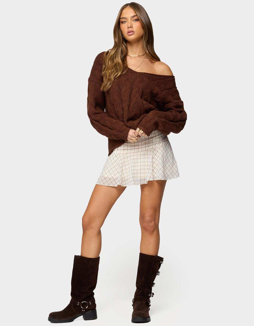 EDIKTED Lulah Plaid Mini Skirt - BEIGE