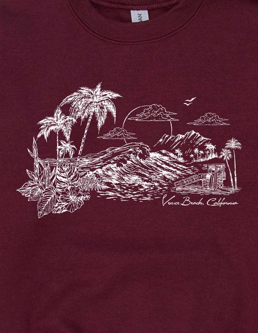 VENICE BEACH Sunset Distressed Unisex Kids Crewneck Sweatshirt