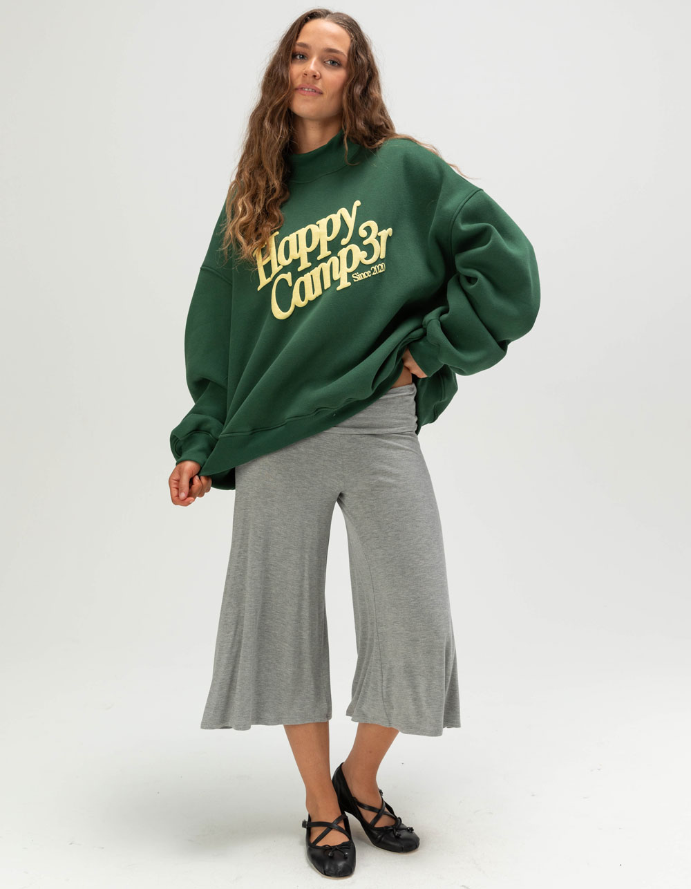 HAPPY CAMP3R Puff Series Womens Mock Neck Sweatshirt - GREEN