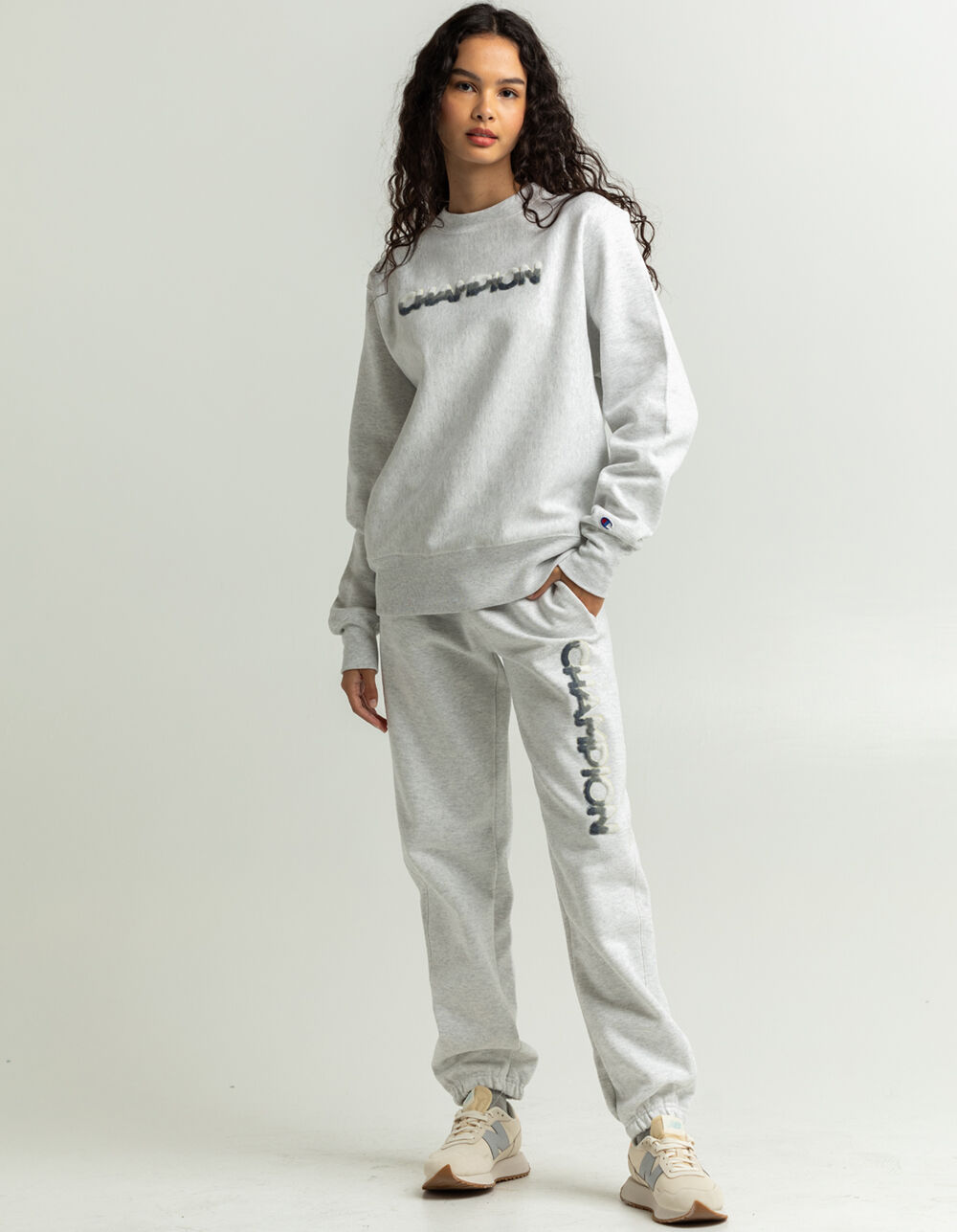 Champion Felt Logo Crew Sweatshirt - Heather Gray - X-Large
