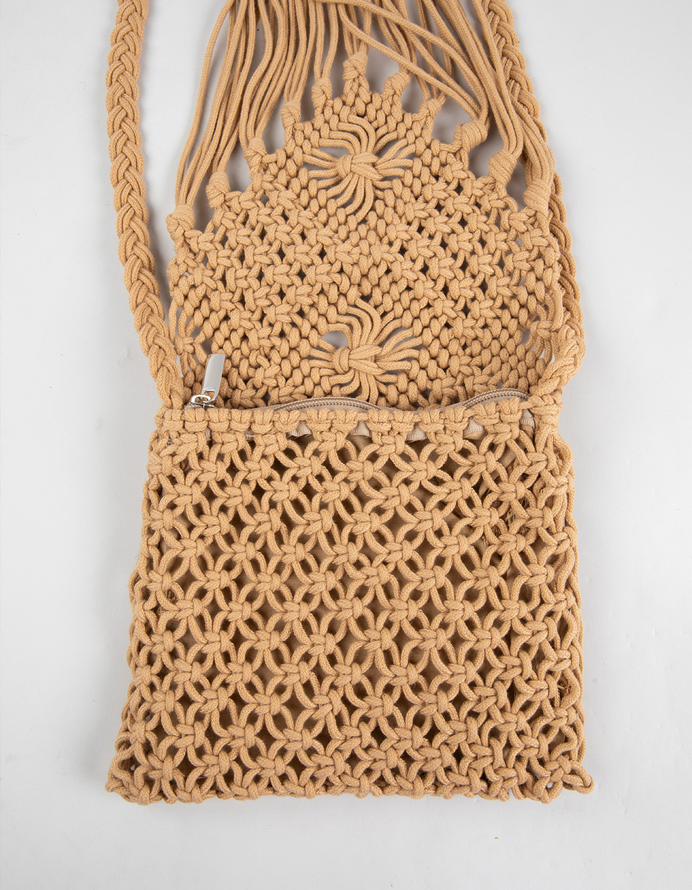 Crochet Fringe Tote Bag - TAN