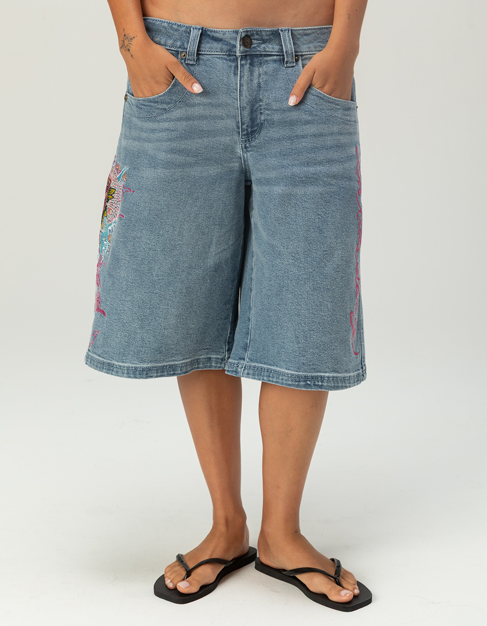 ED HARDY Flower Diamond Womens Jorts - DENIM | Tillys