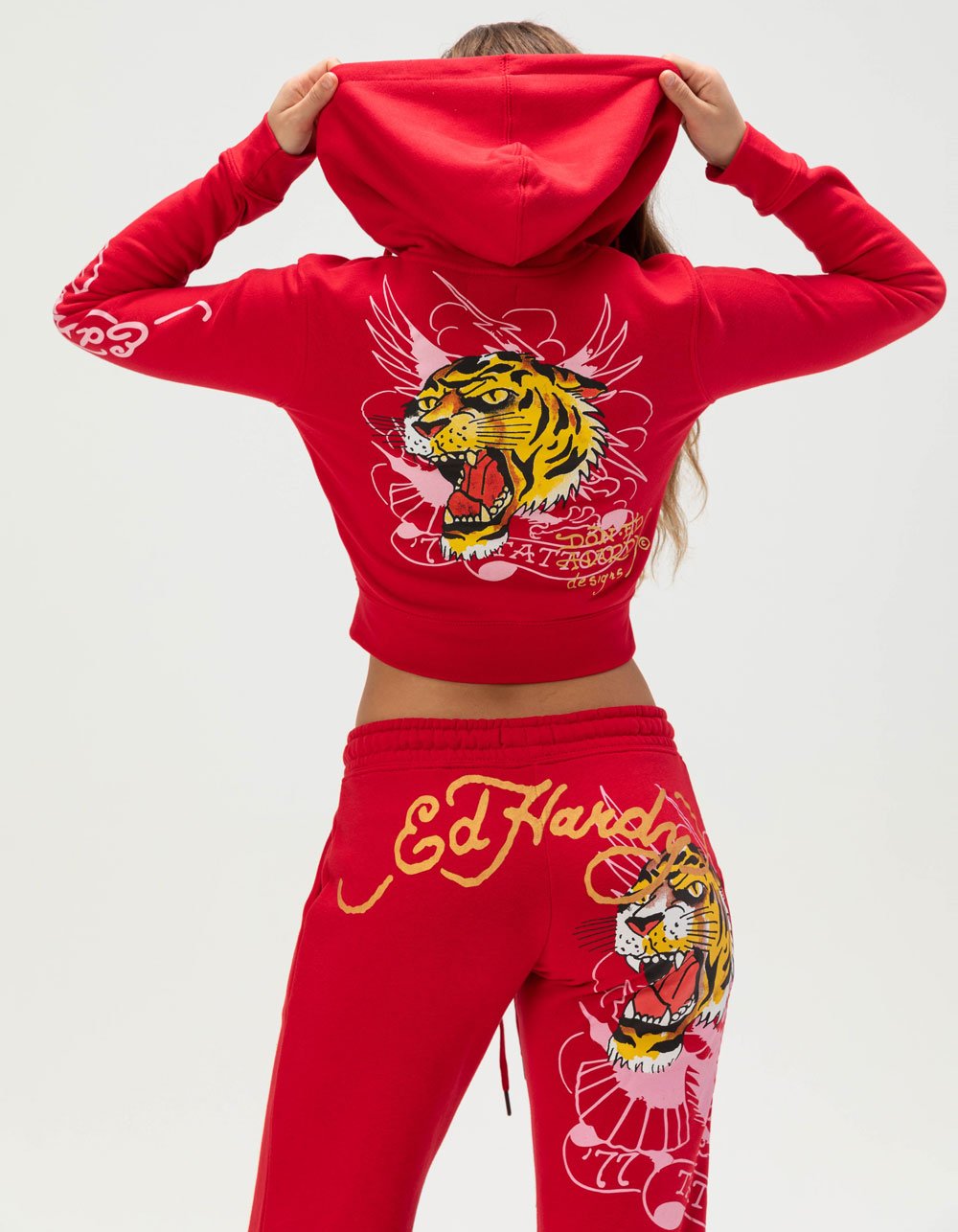 ED HARDY Tiger Mountain Womens Zip-Up Hoodie - CHERRY