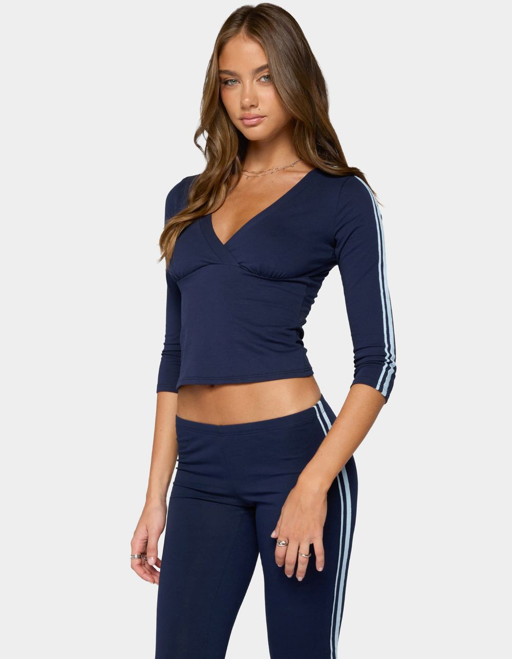 EDIKTED Danie Stripey Three-Quarter Sleeve Top - NAVY