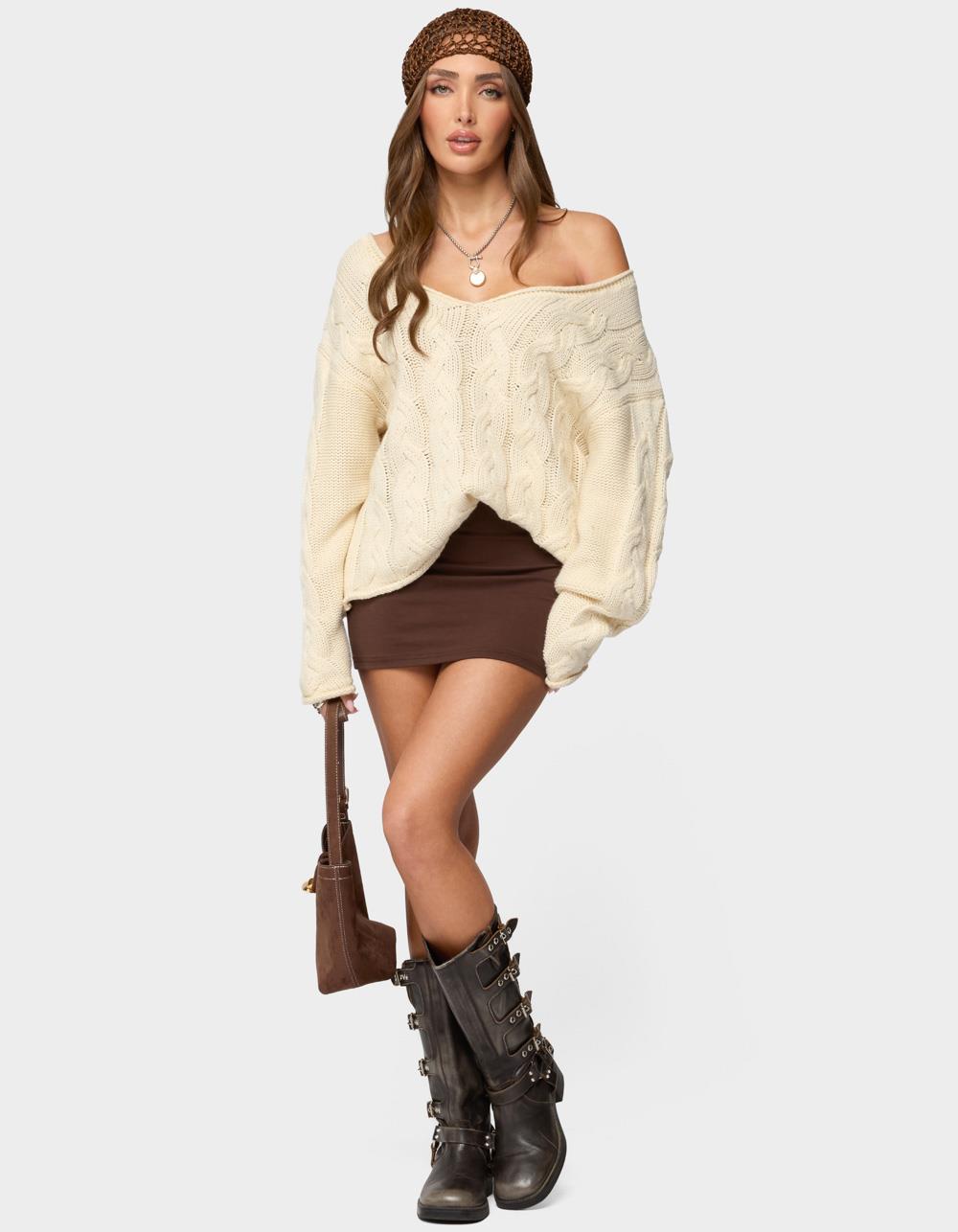 EDIKTED Aisha Low Rise Mini Skirt - BROWN