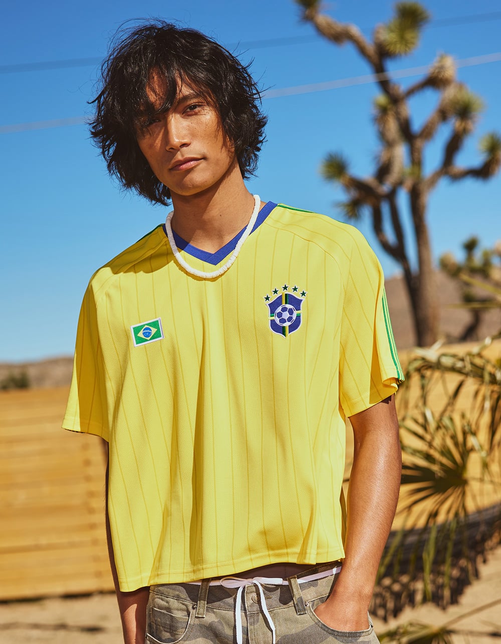 RSQ Mens Brazil Baggy Crop Soccer Jersey - YELLOW