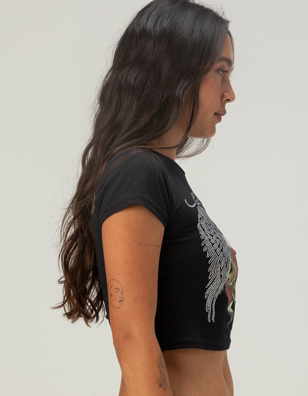 ED HARDY Sacred Heart Womens Baby Tee - BLACK