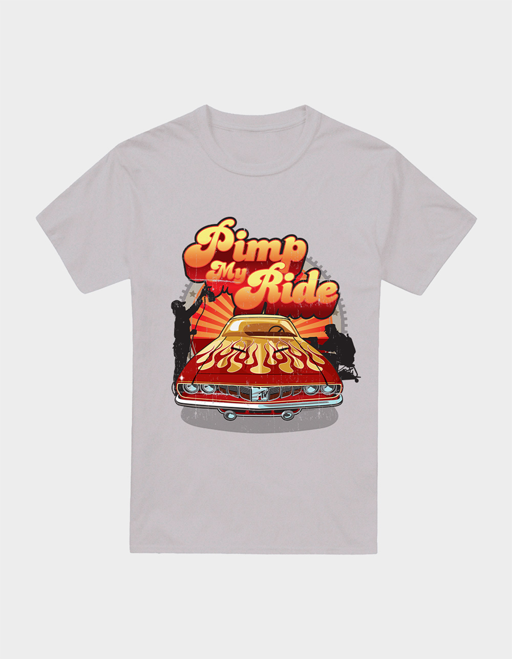PIMP MY RIDE Classic Car Flames And Logo Mens Tee - SILVER