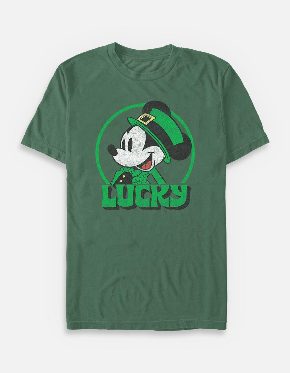 DISNEY Lucky Mickey Distressed Unisex Tee - LT GREEN