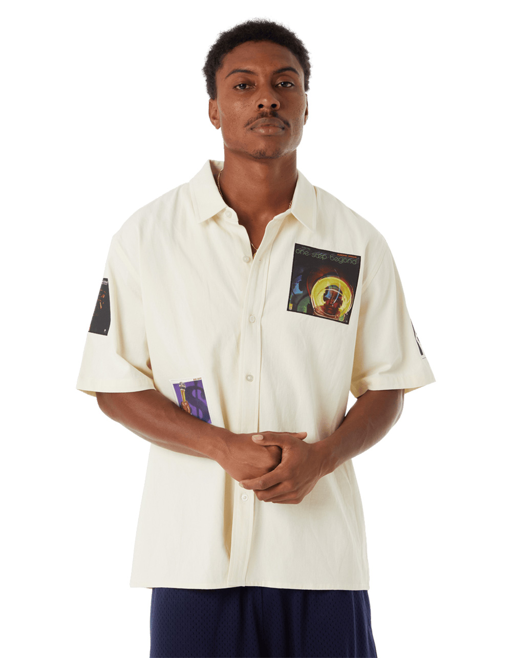 HUF x Stax Patches Mens Button Up Shirt  - Cream Combo