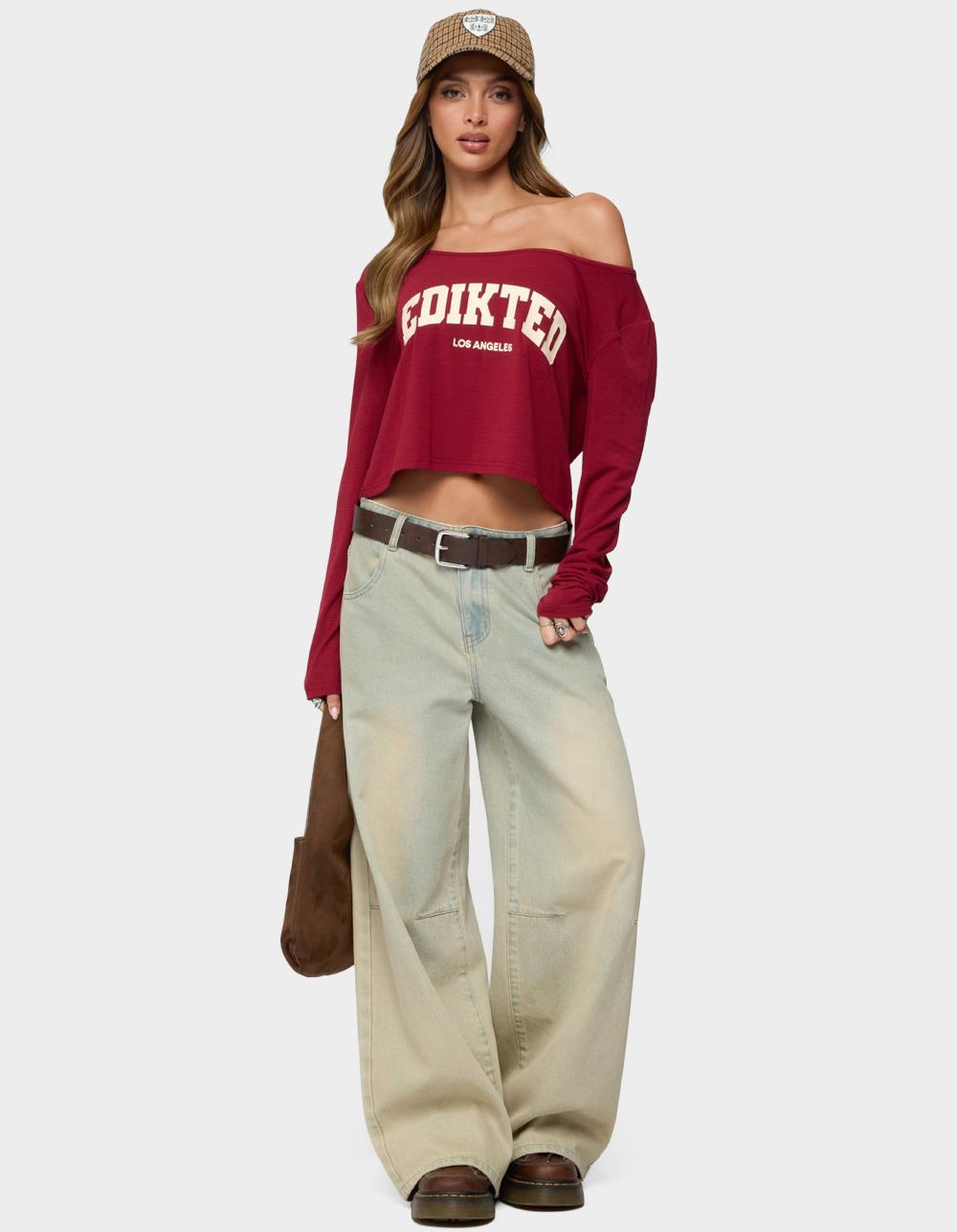 EDIKTED LA Babe Off Shoulder Top - DK RED