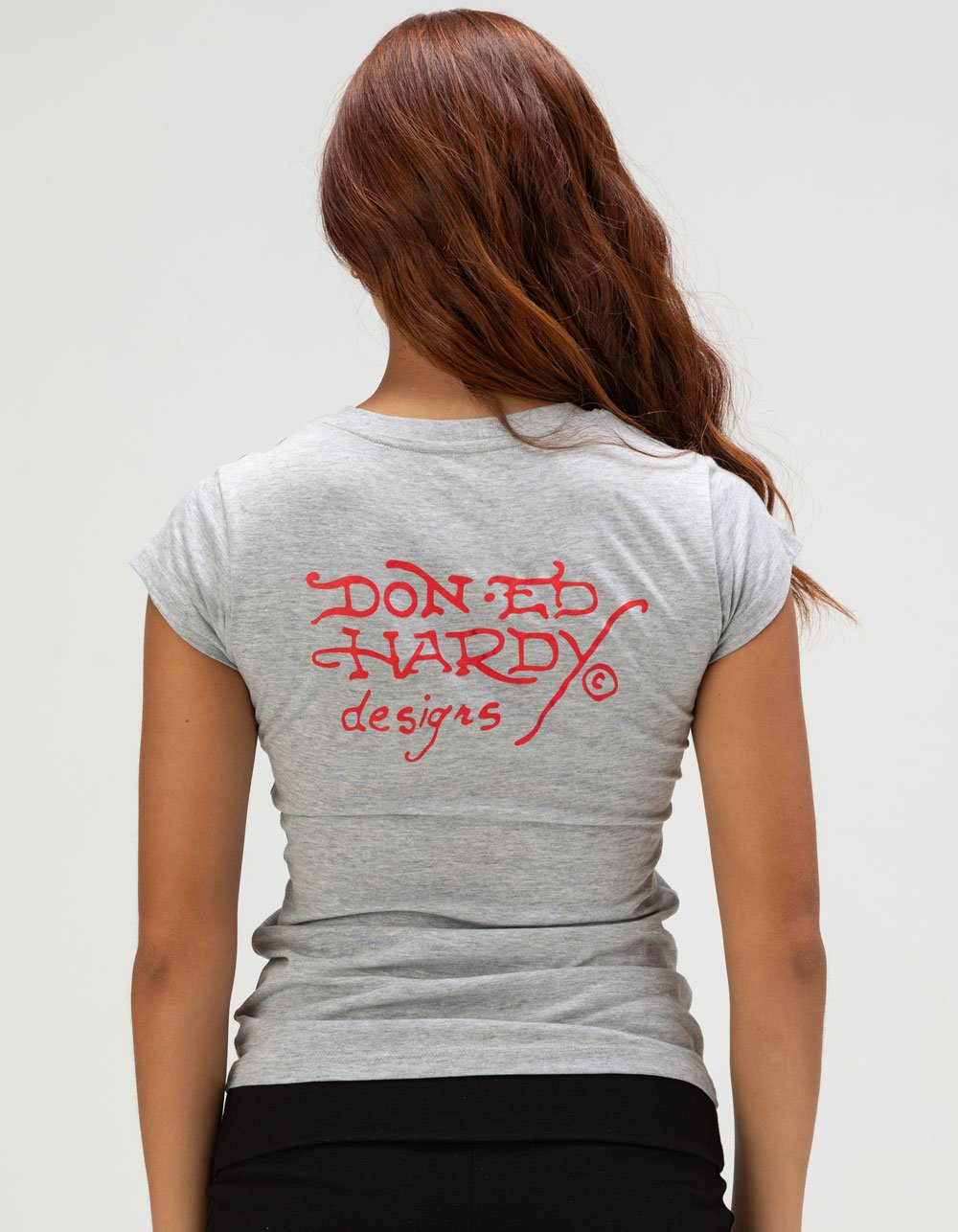 ED HARDY Tiger Head Womens Fitted Tee - GRAY
