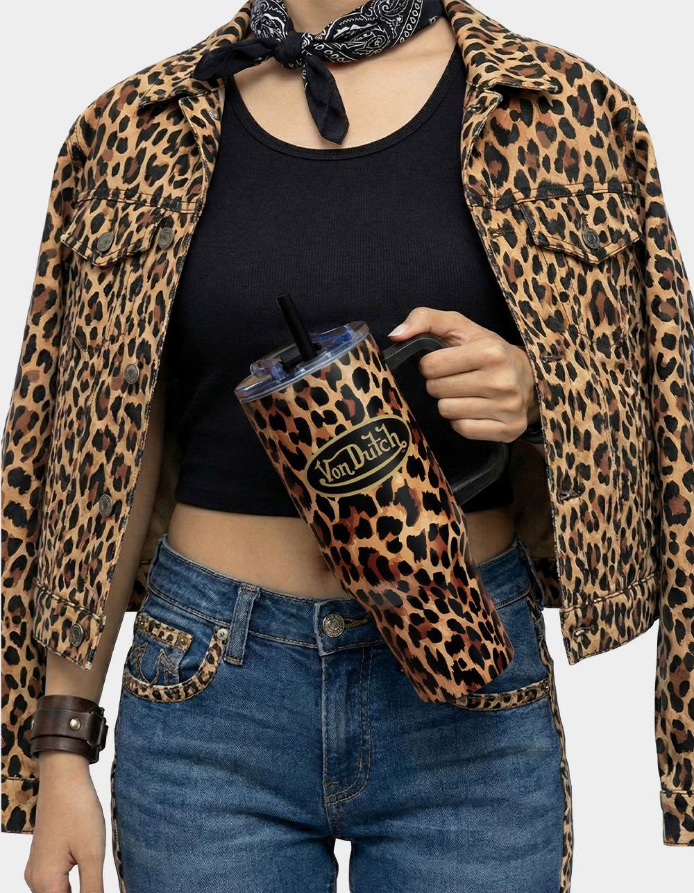 VON DUTCH 40oz Leopard Double Walled Insulated Stainless Steel Tumbler - LEOPARD