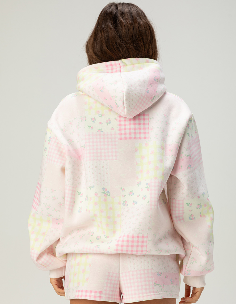 HAPPY CAMP3R PINK Patchwork Womens Hoodie - COMBO